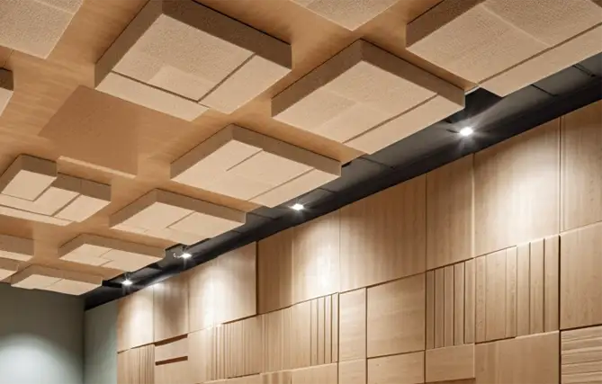 Paneles acústicos de pared y techo para acondicionamiento acústico y eliminación de ruido y reverberación