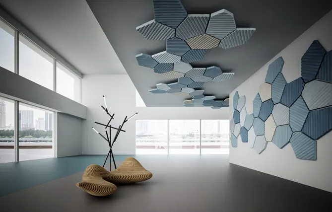 Organic mycelium acoustic panels that absorb noise and reverberation, besides decorating