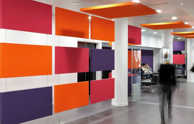 Acoustic panels placed in a place of public concurrence